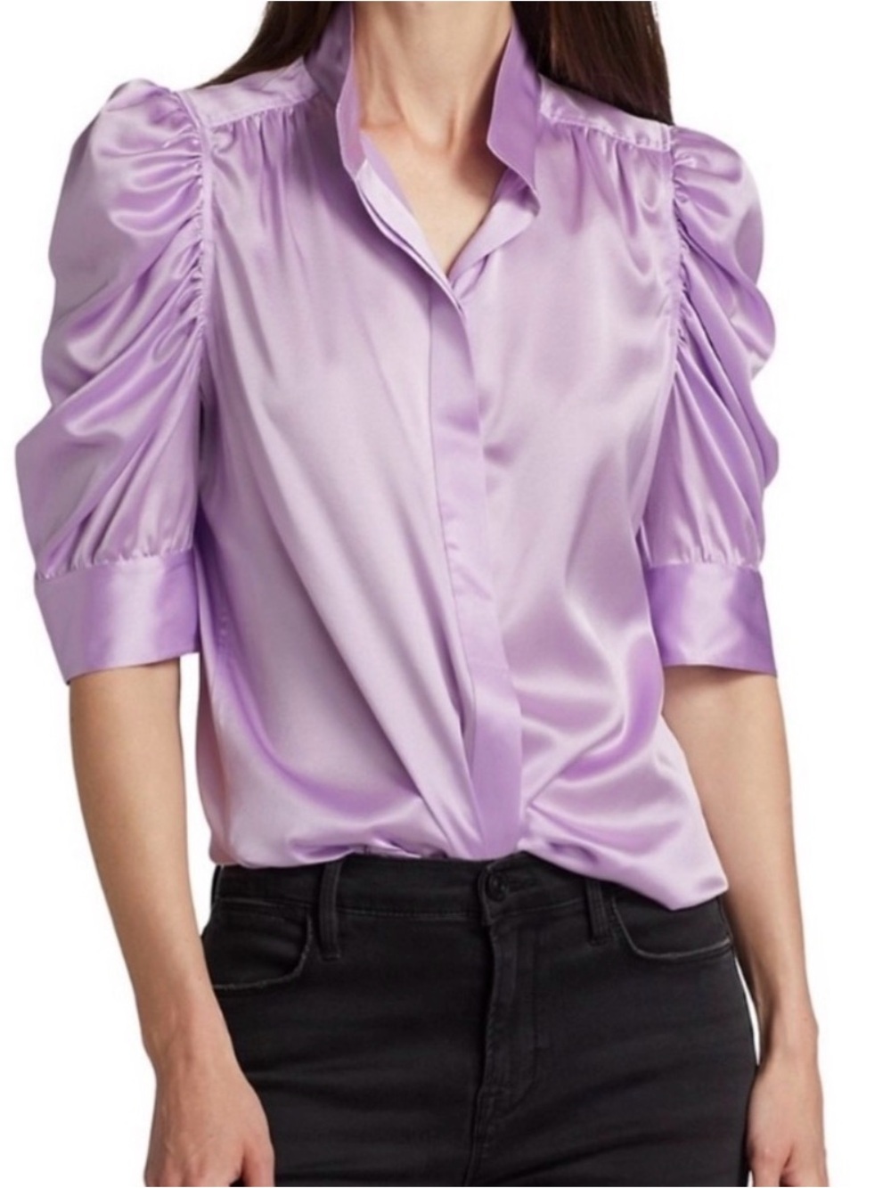 Frame Lilac Silk Puff-Sleeve Blouse - Women